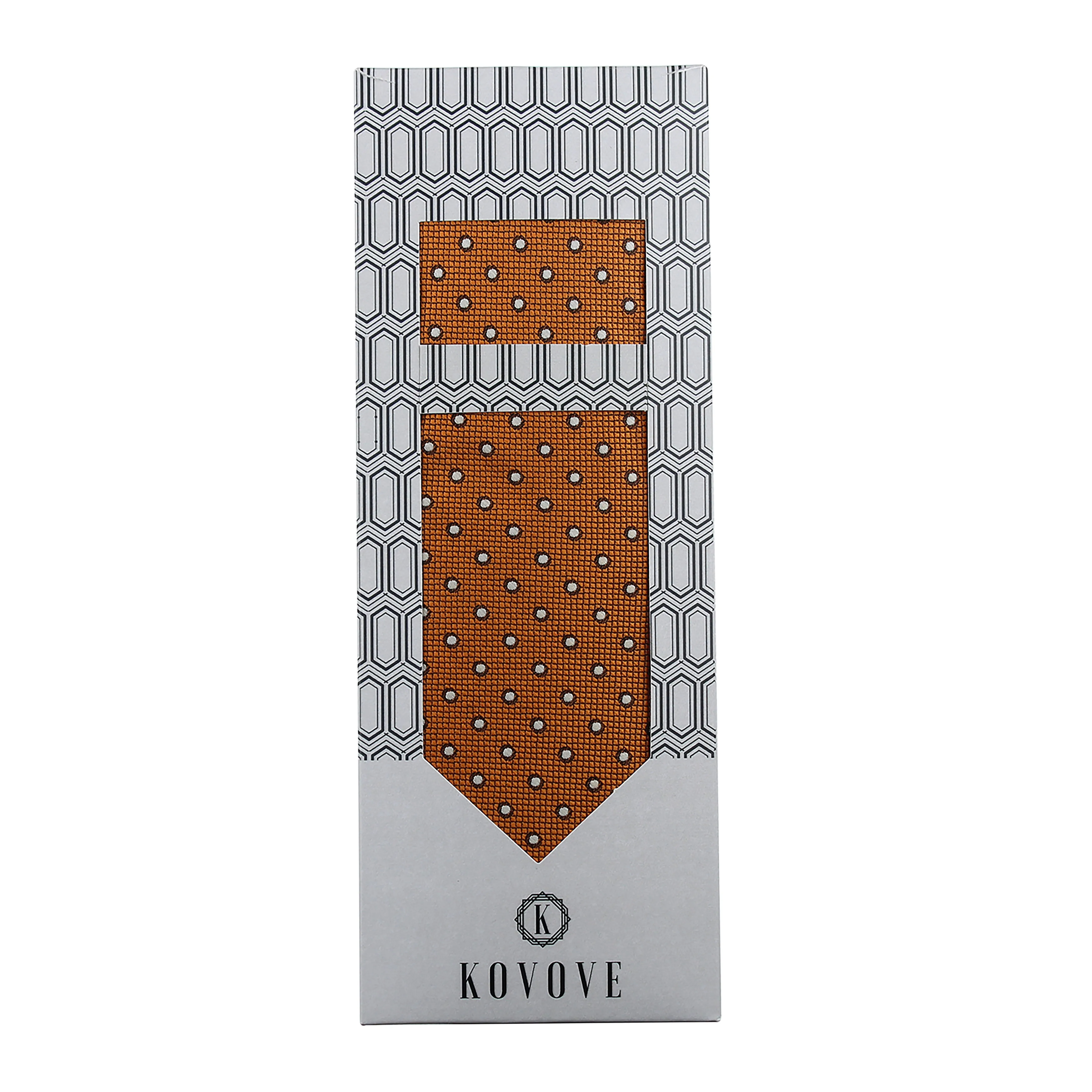 Kovove Elegant Orange Polka Dot Necktie and Pocket Square Gift Box