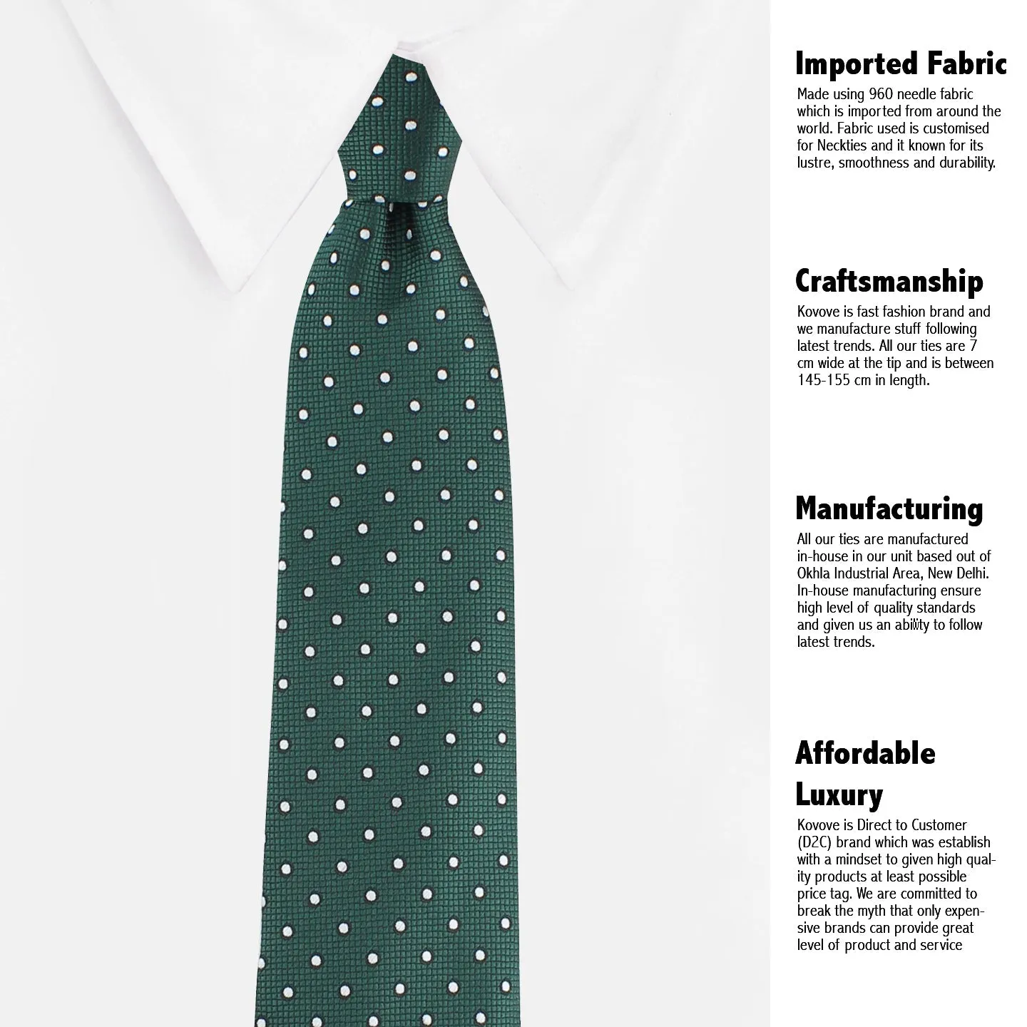 Kovove The Enchanting Polka Dot Green Necktie For Men