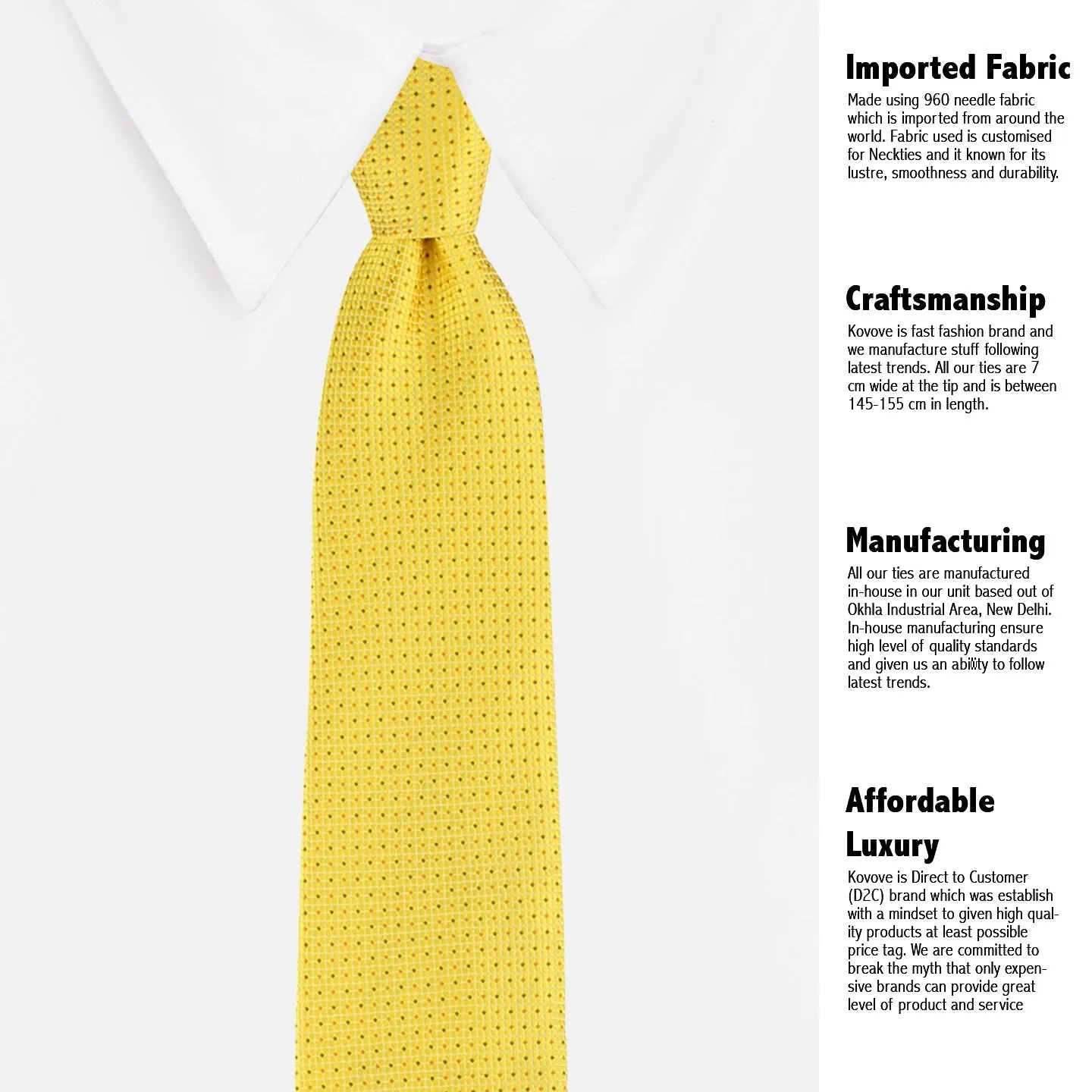 Kovove Yellow Polka Dot Necktie and Pocket Square Gift Box