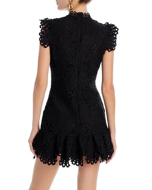 Lace shift dress with stand-up collar AQUA, color Black