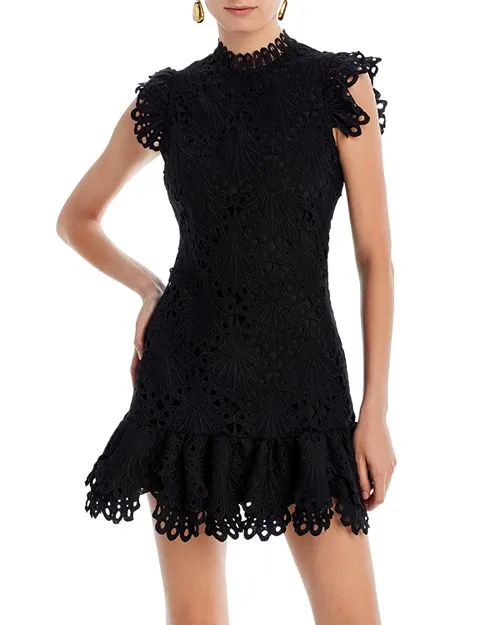 Lace shift dress with stand-up collar AQUA, color Black