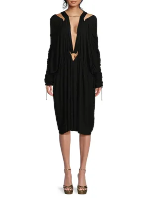 Lanvin ruched dress with plunging neckline, color Noir