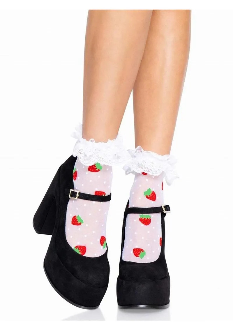 Leg Avenue Strawberry Polka Dot Ruffle Top Anklets