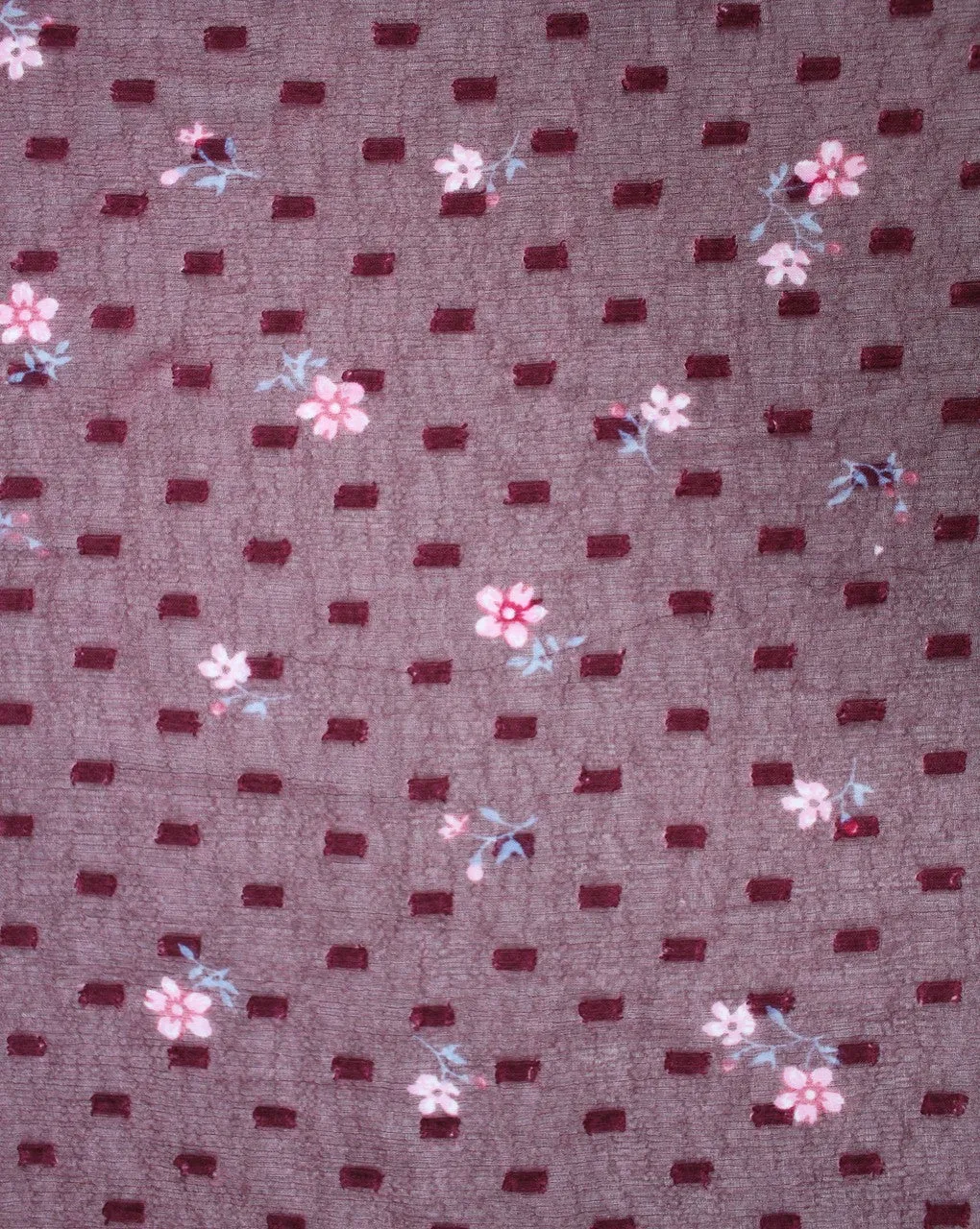 Maroon And Multicolor Flower Print Polyester Chiffon Fabric