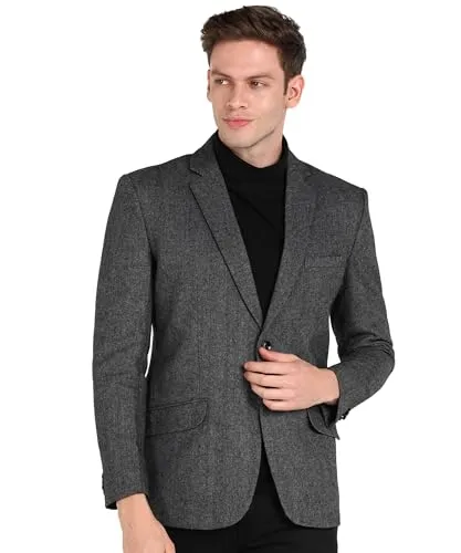 Men Self Design Single Breasted Casual, Formal, Party Blazer (Grey) (X-LARGE)