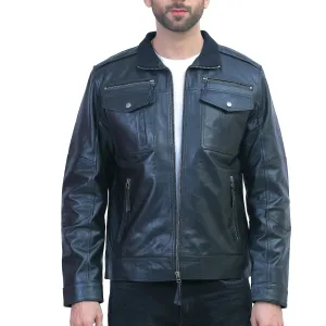 Mens Black Leather Motorcycle Jacket