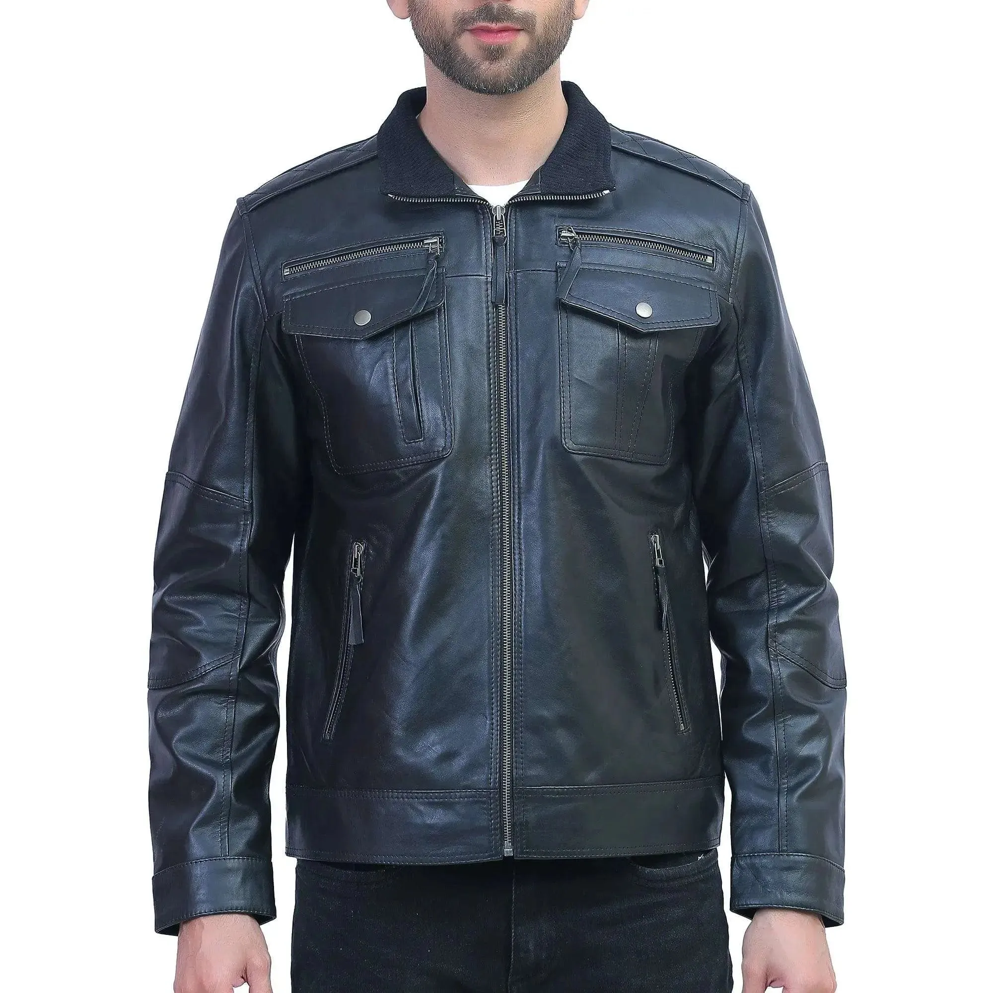 Mens Black Leather Motorcycle Jacket