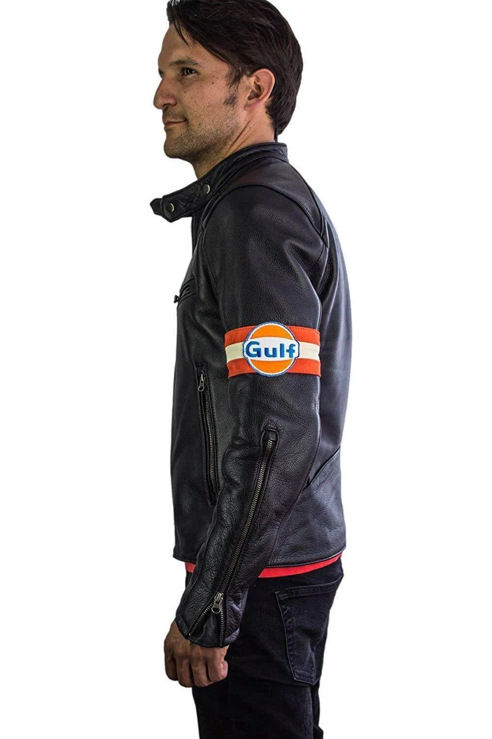 Men's Gulf Leather Jacket Retro Vintage Cafe Racer Black Leather Jacket