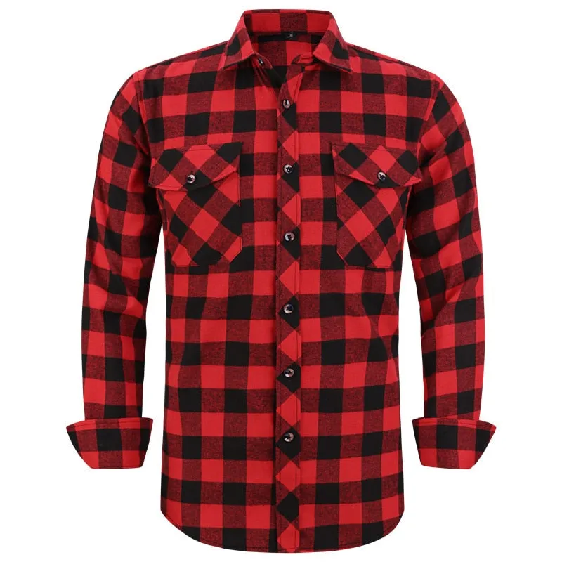 Men's Plaid Flannel Shirt Spring Autumn Regular Fit Casual Long-Sleeved Shirts