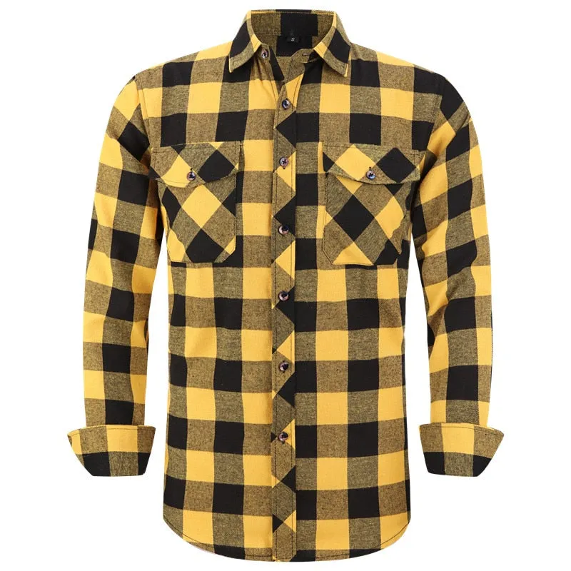 Men's Plaid Flannel Shirt Spring Autumn Regular Fit Casual Long-Sleeved Shirts