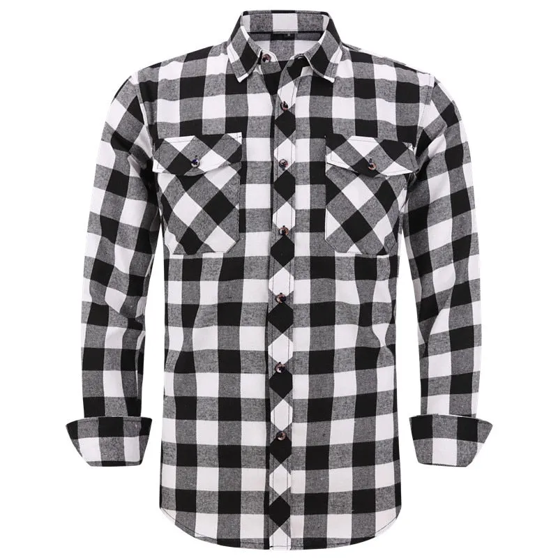 Men's Plaid Flannel Shirt Spring Autumn Regular Fit Casual Long-Sleeved Shirts