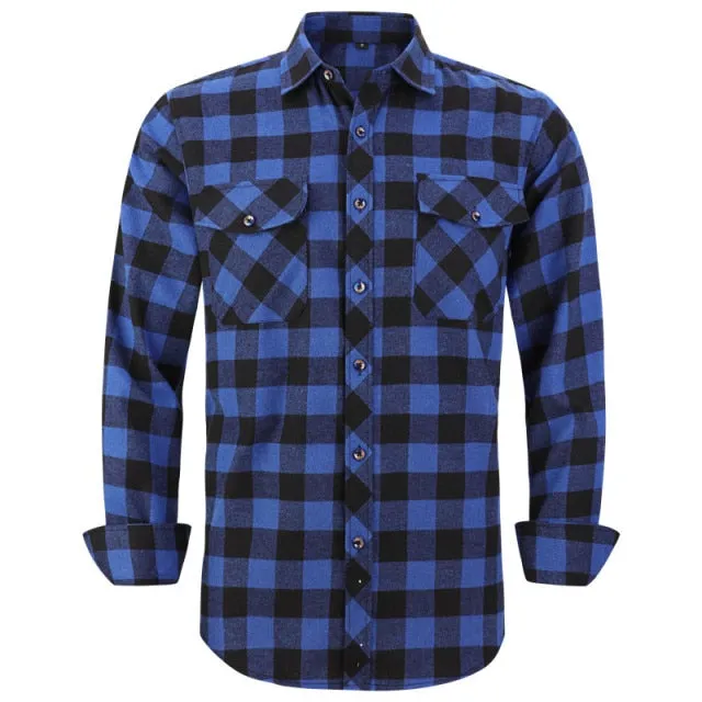 Men's Plaid Flannel Shirt Spring Autumn Regular Fit Casual Long-Sleeved Shirts