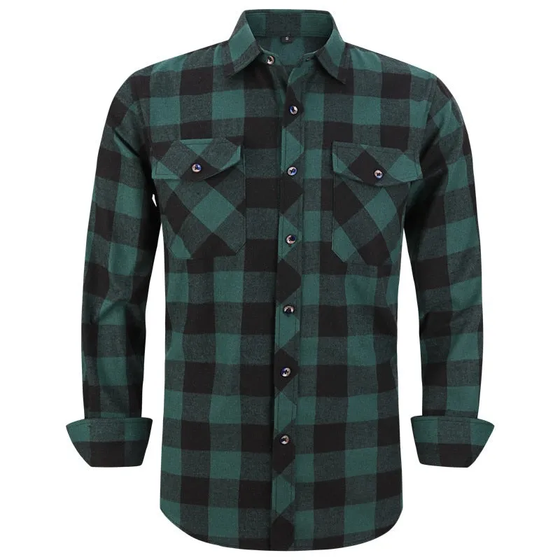 Men's Plaid Flannel Shirt Spring Autumn Regular Fit Casual Long-Sleeved Shirts