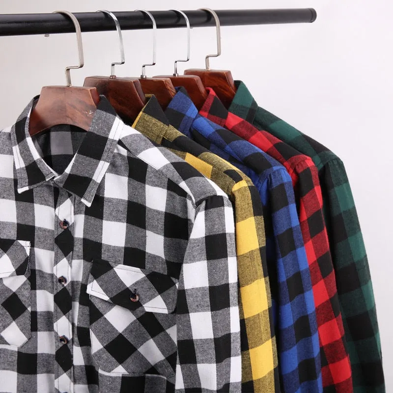 Men's Plaid Flannel Shirt Spring Autumn Regular Fit Casual Long-Sleeved Shirts