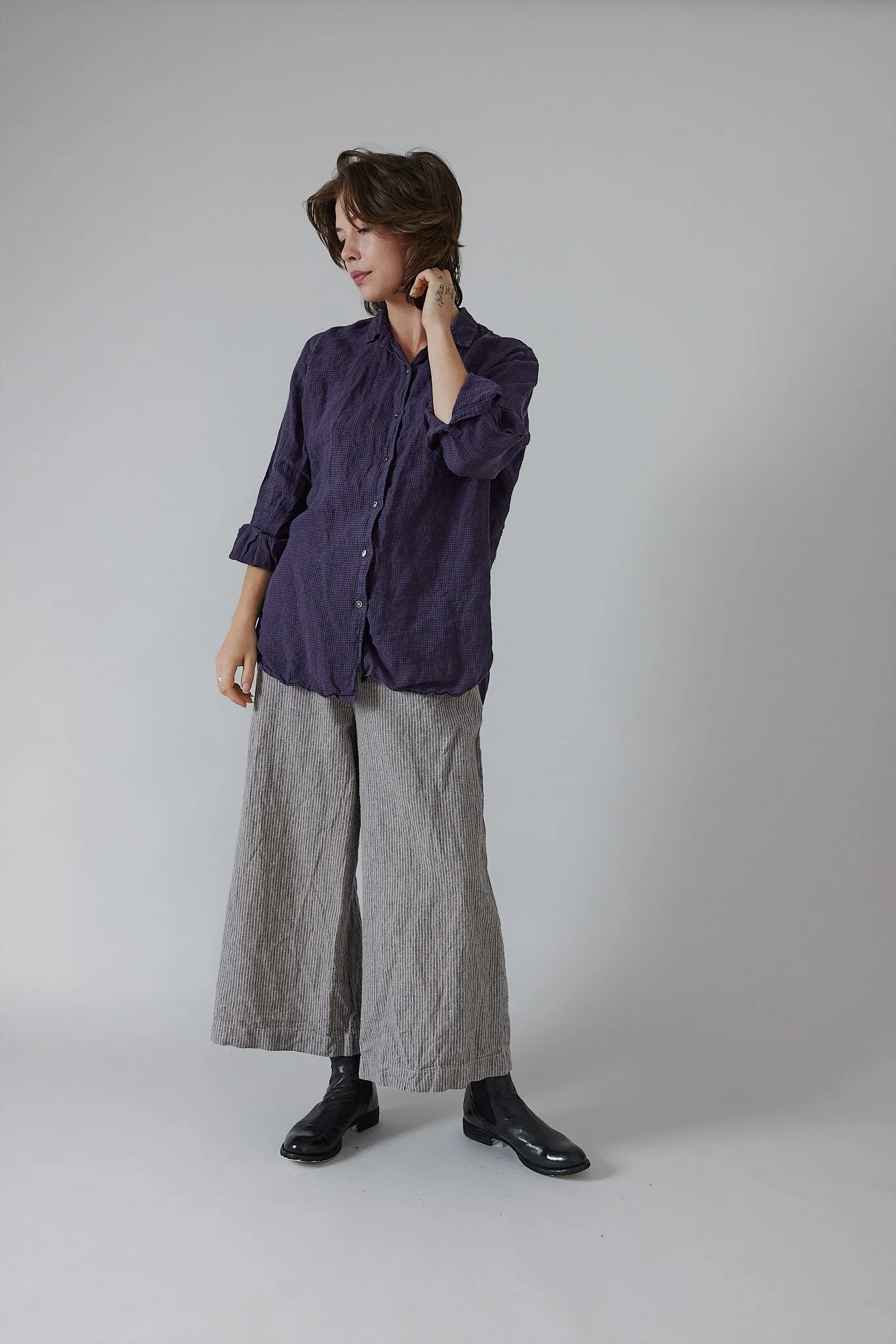 Metta - Man Shirt - Micro Check Linen