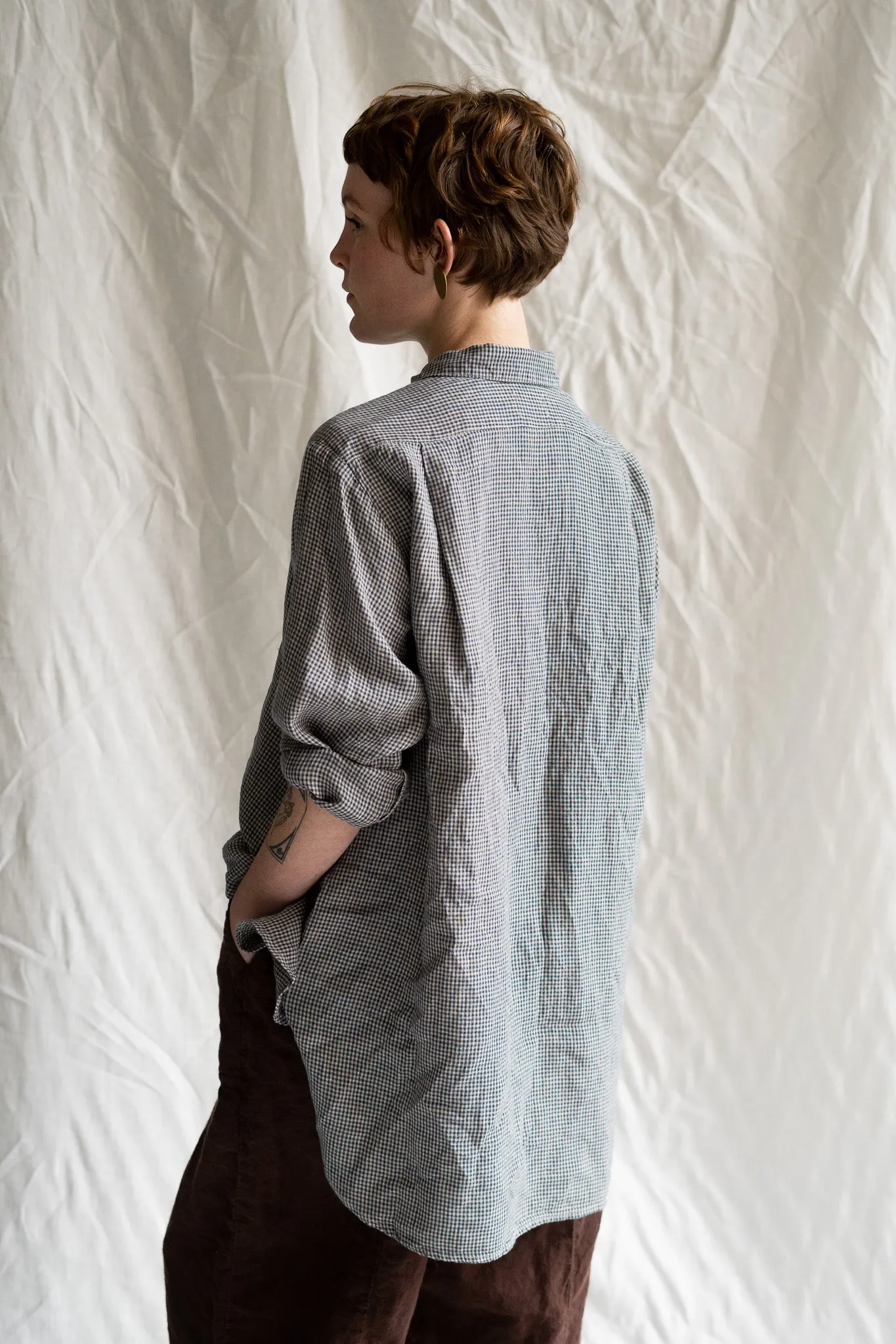 Metta - Man Shirt - Micro Check Linen