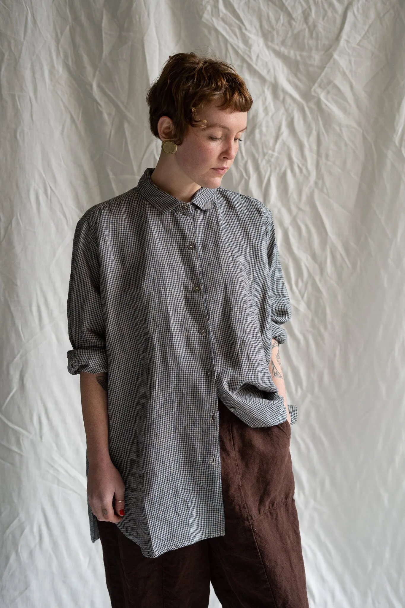 Metta - Man Shirt - Micro Check Linen