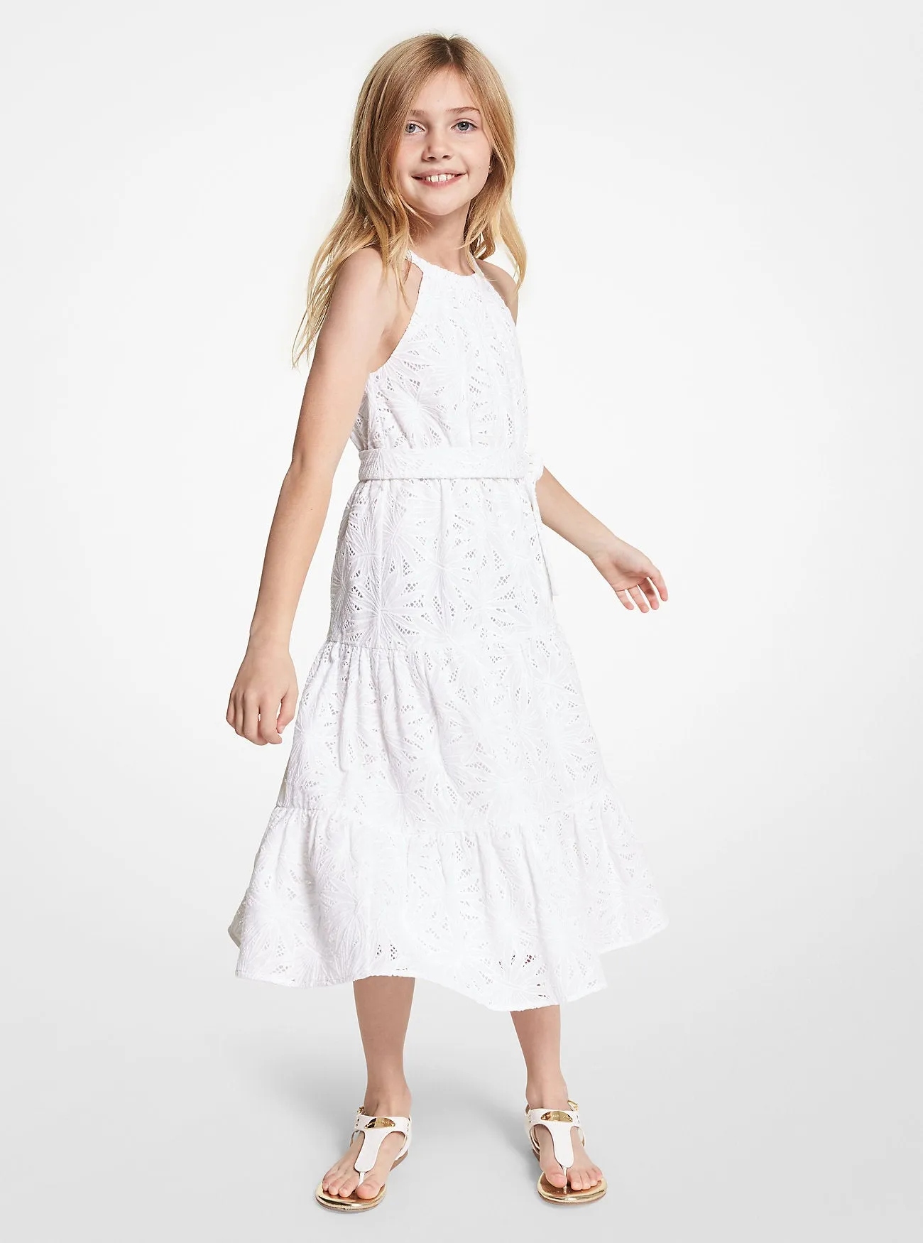 Michael Kors Floral Lace Belted Dress, White