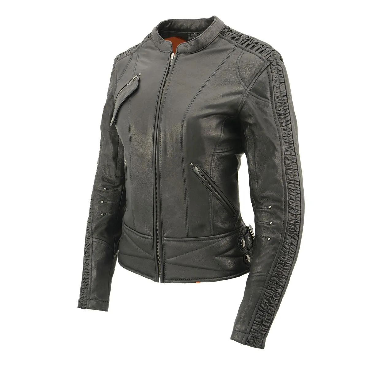 Milwaukee Leather MLL2571 Women's Black 'Crinkled Arm' Lightweight Racer Jacket