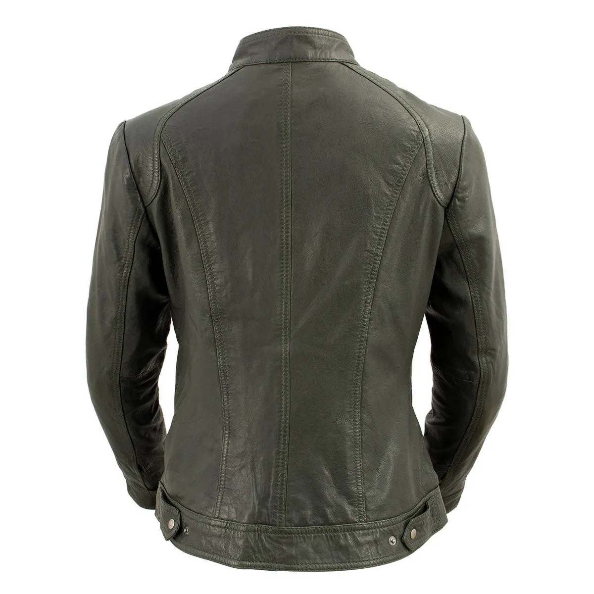 Milwaukee Leather Vintage SFL2811 Women's Olive Zipper Front Motorcycle Casual Fashion Leather Jacket