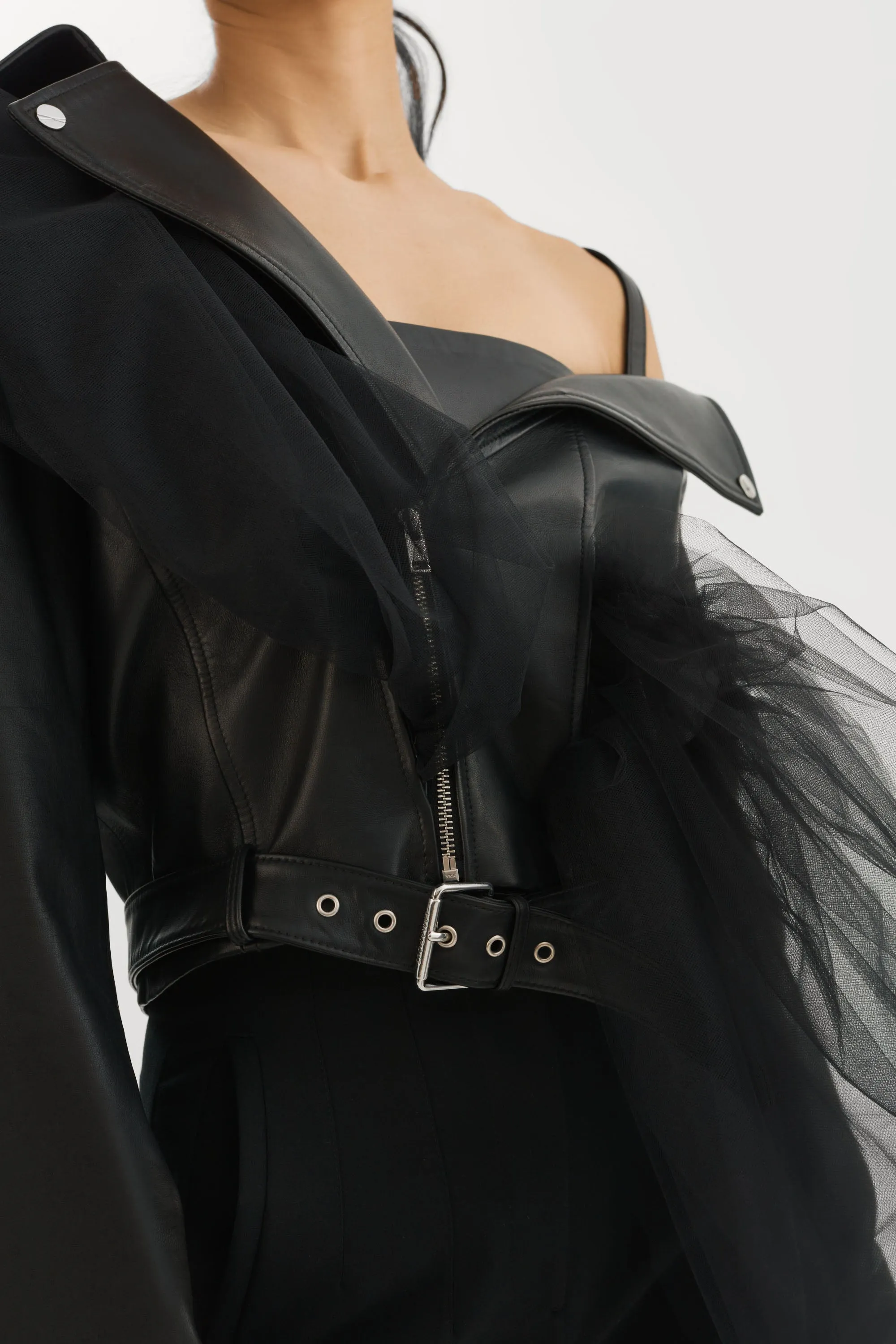 OBELIA | Tulle & Leather Biker Jacket