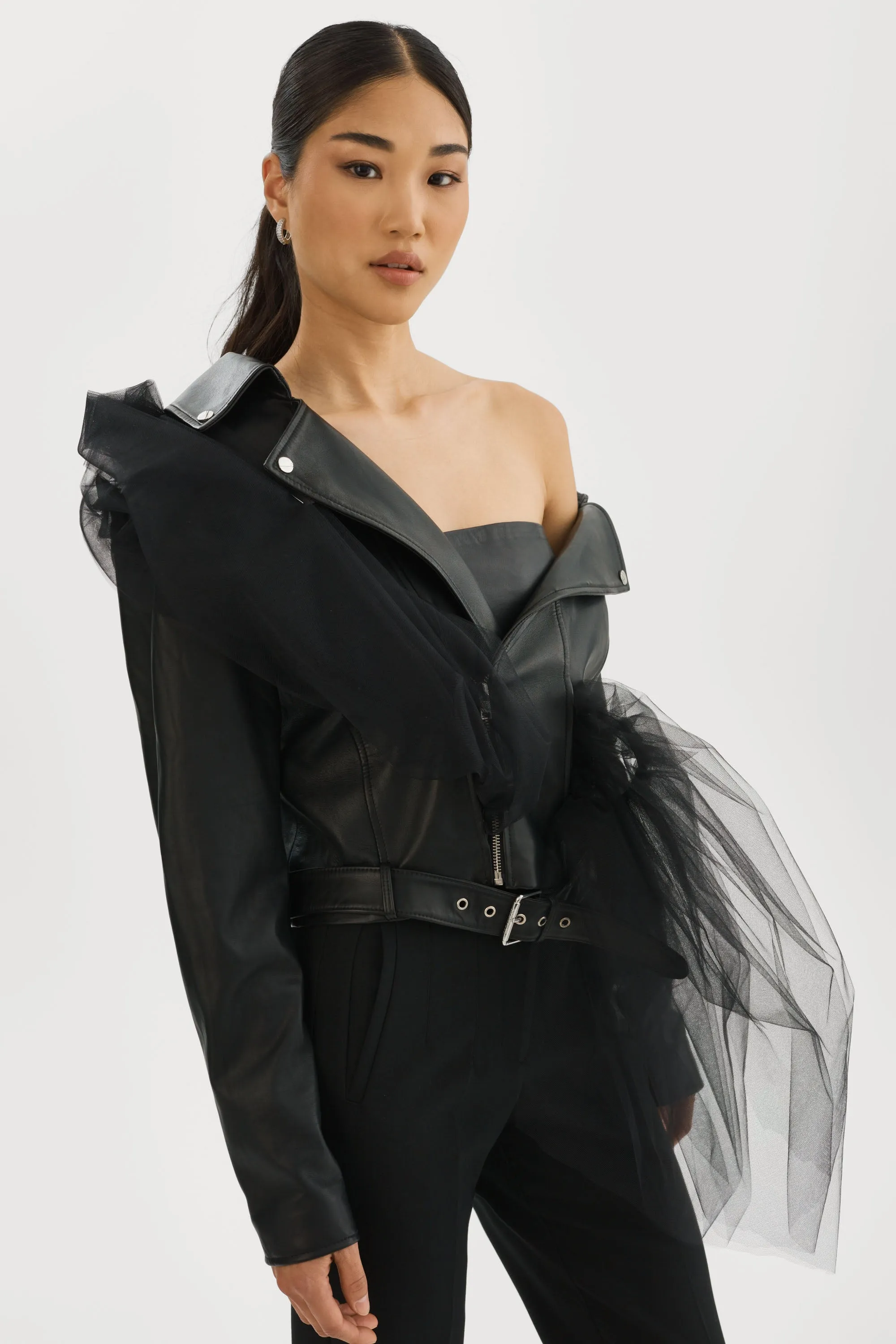 OBELIA | Tulle & Leather Biker Jacket