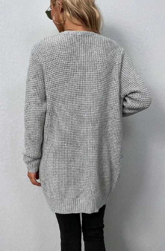 Open front waffle sweater cardigan *Online Only*