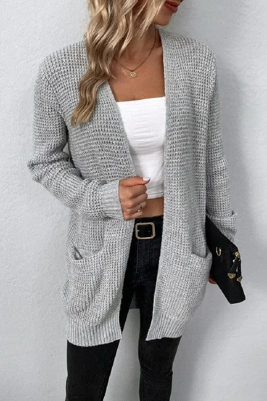 Open front waffle sweater cardigan *Online Only*