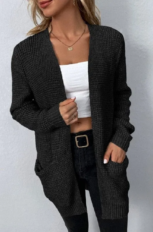 Open front waffle sweater cardigan *Online Only*