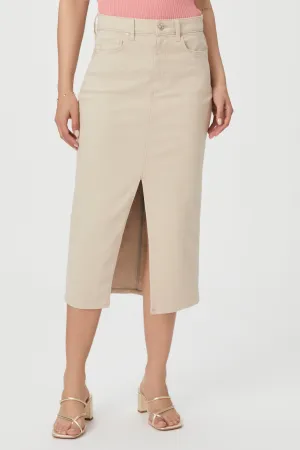 Paige Premium Denim - Angela Midi Denim Skirt in Soft Beige