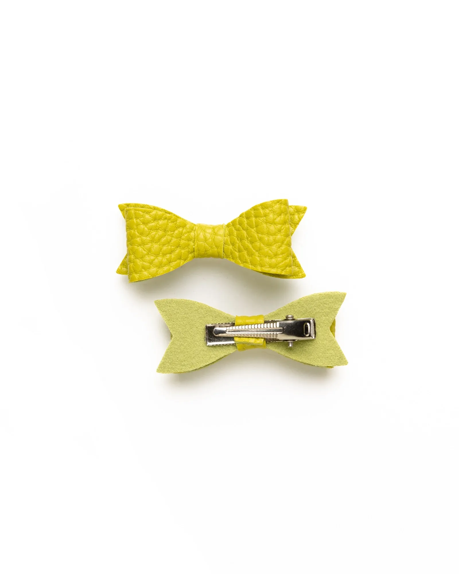 Petite Faux Leather Mini Bow Hair Clip- Parrot Green