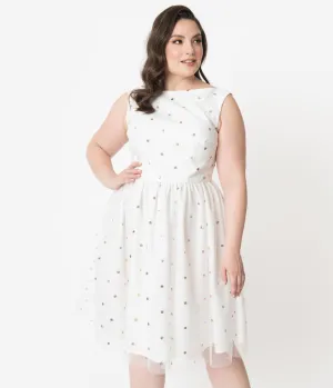 Plus Size Ivory Mesh & Rainbow Sequin Dots Audrey Swing Dress