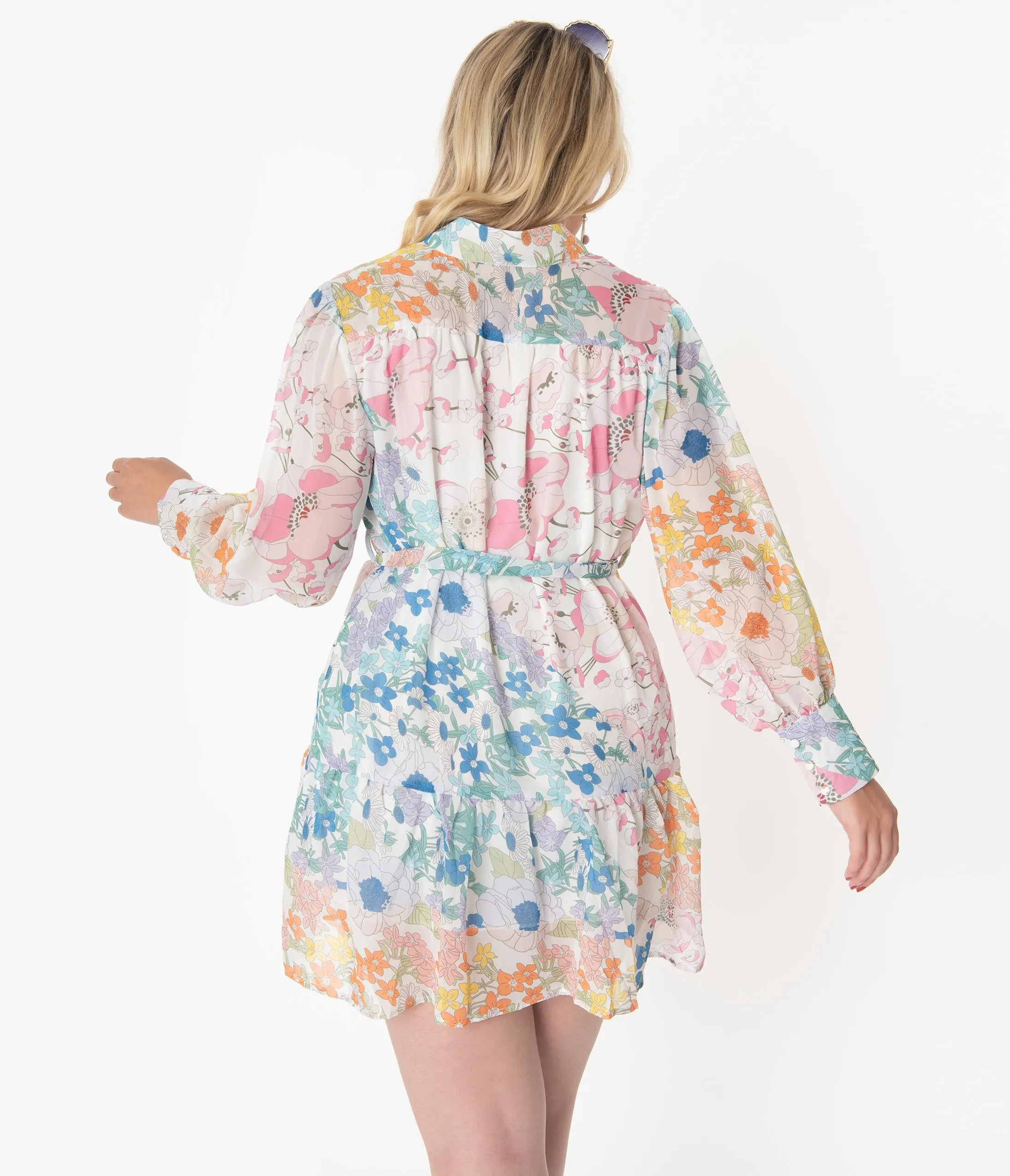 Retro Multicolor Pastel Florals Tunic Dress