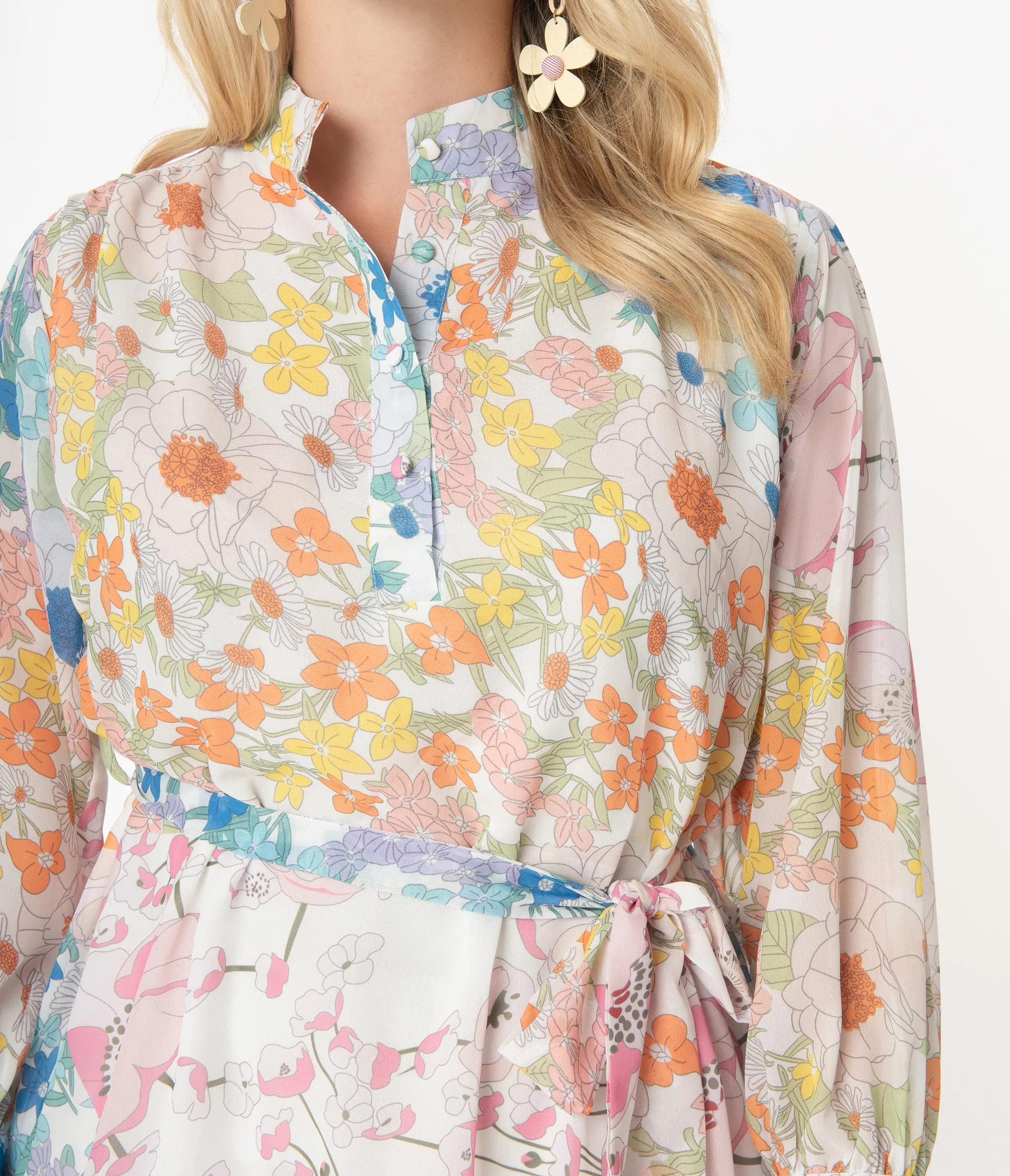 Retro Multicolor Pastel Florals Tunic Dress