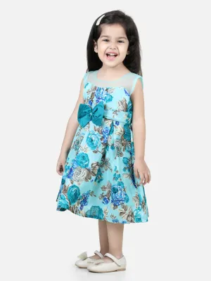 Round Neck Floral Print Party Frock and Dresses Blue