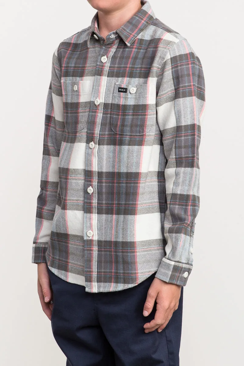 RVCA Ludlow Flannel Long Sleeve Boys Shirt - Silver Bleach