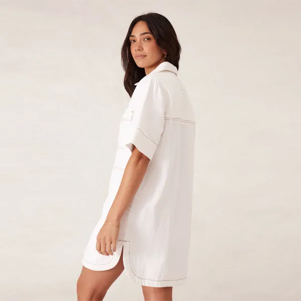 Side Pocket Boxy Dress - Fresh Ecru