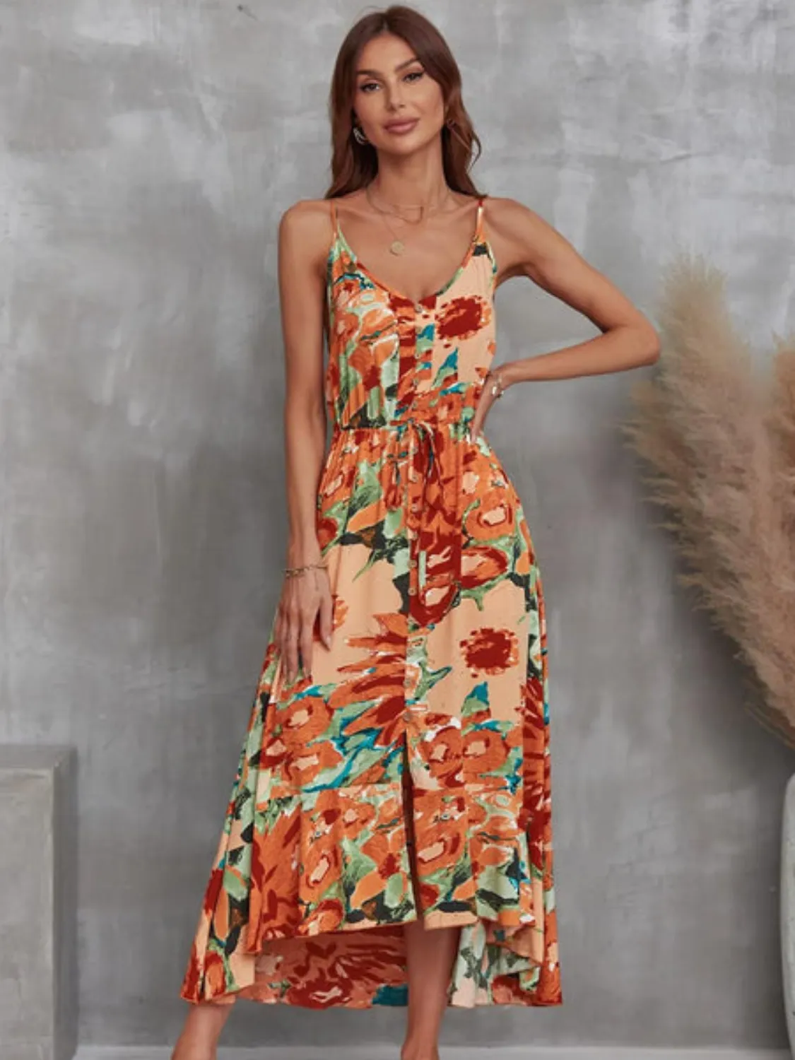 Spaghetti Strap Printed Midi Dress