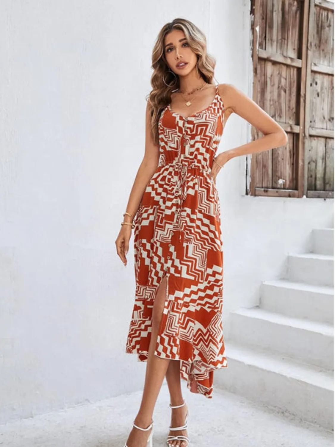 Spaghetti Strap Printed Midi Dress