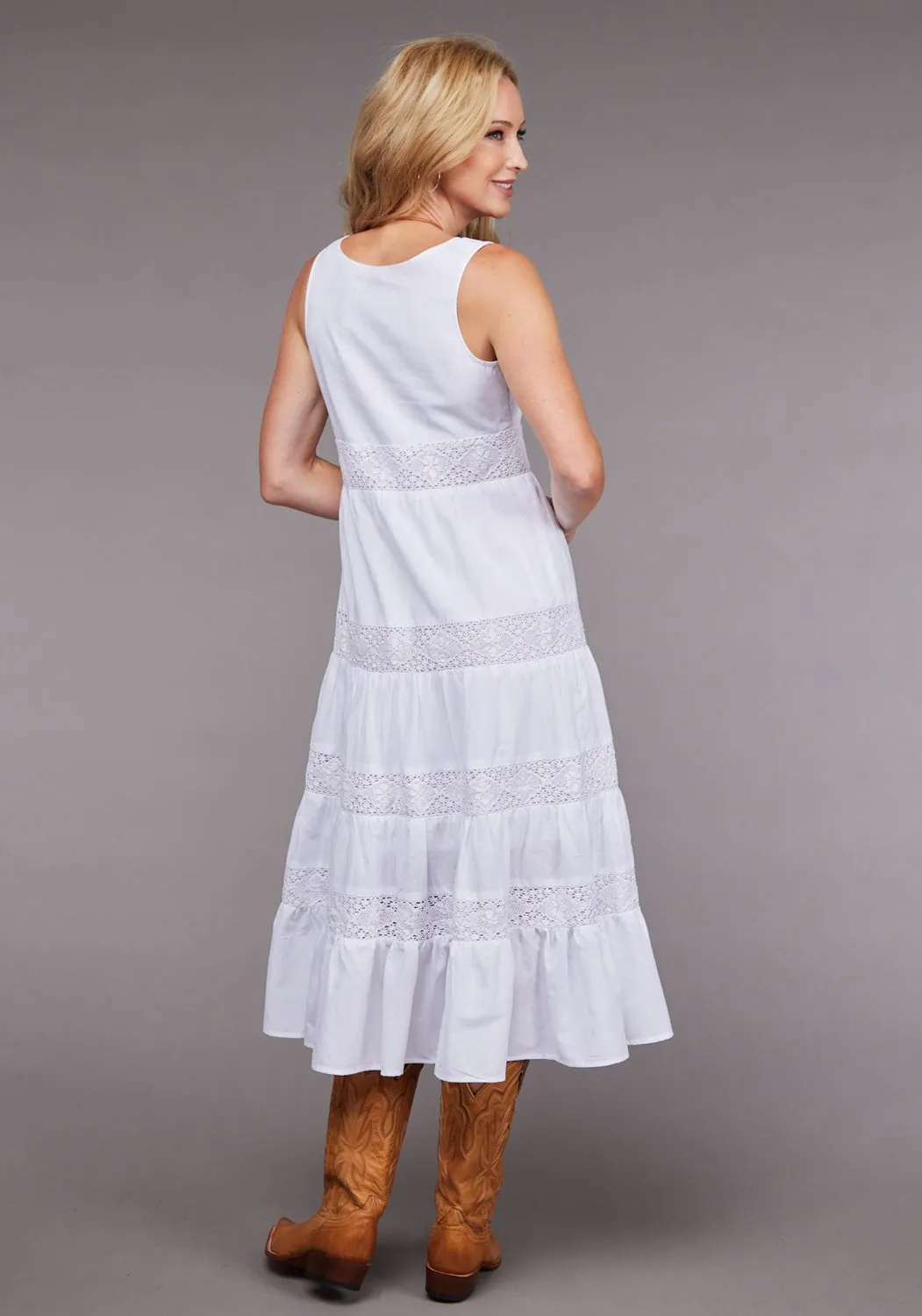 Stetson Womens 2096 Gathered Tier White 100% Cotton S/L Dress