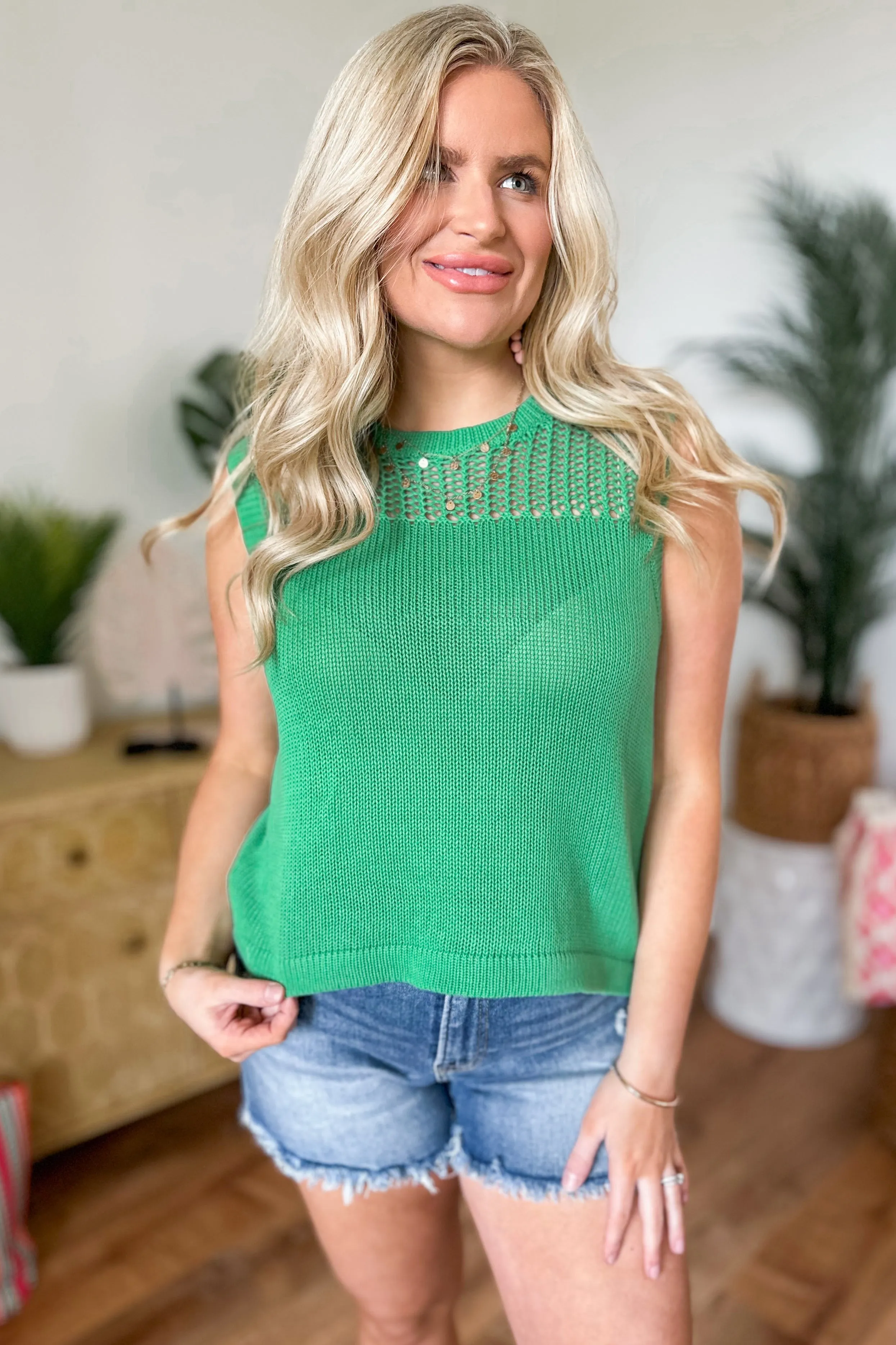 Sue Crochet Yoke Detail Sweater Tank Top *FINAL SALE*