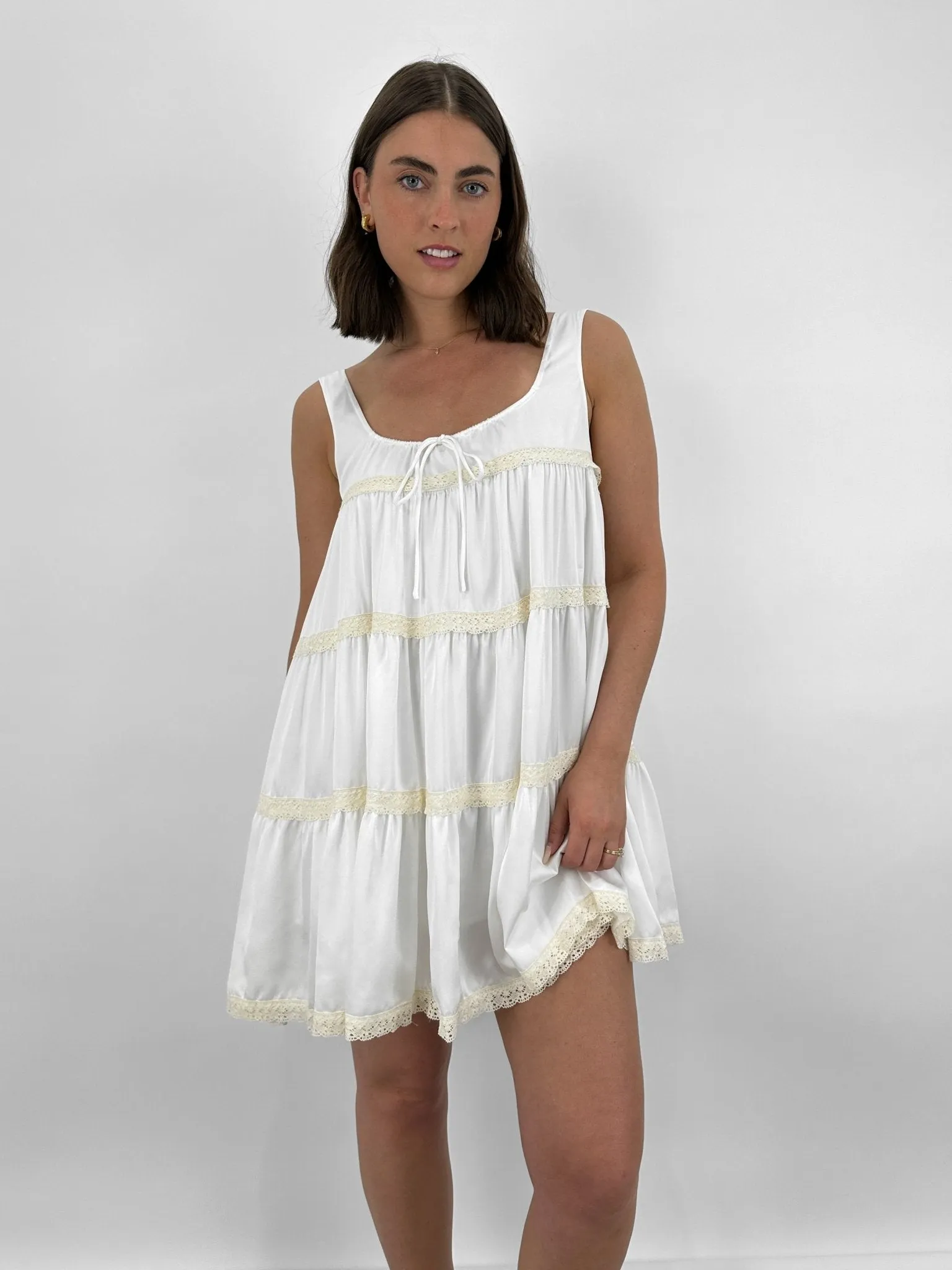 Tiered Lace Satin Babydoll Dress