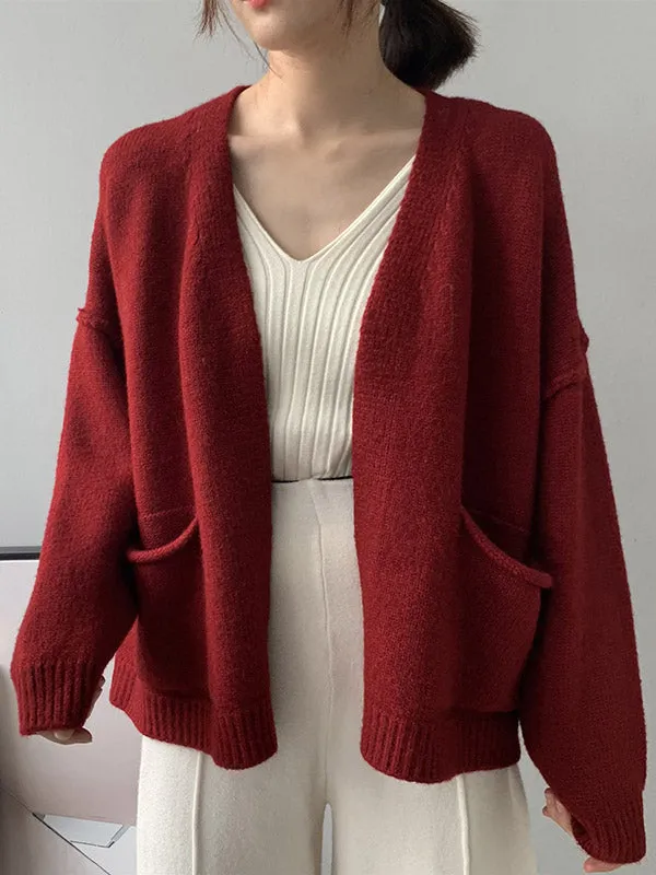 Urban Solid Color Long Sleeves Knitting Cardigans Outerwear