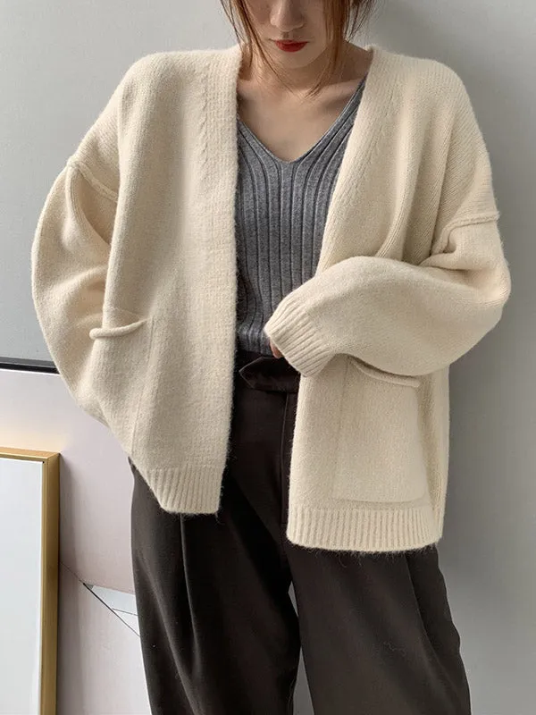 Urban Solid Color Long Sleeves Knitting Cardigans Outerwear