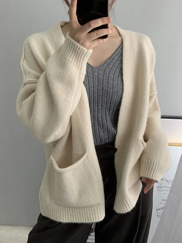 Urban Solid Color Long Sleeves Knitting Cardigans Outerwear