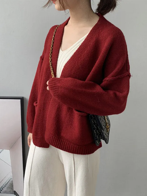 Urban Solid Color Long Sleeves Knitting Cardigans Outerwear