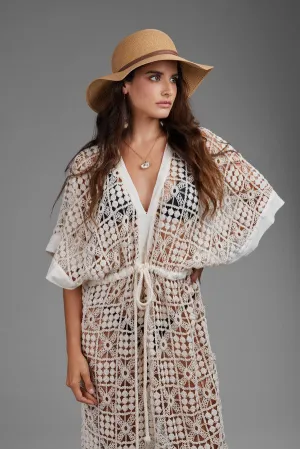 V-Neck Tie-Front Crochet Cover Up