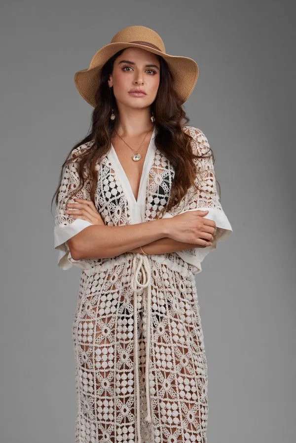 V-Neck Tie-Front Crochet Cover Up