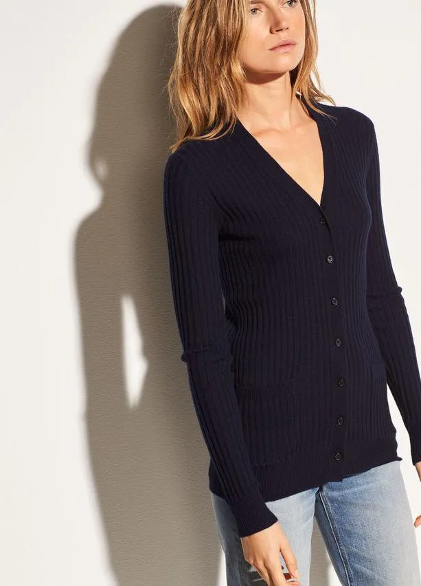 Vince - Rib Skinny Cashmere Cardigan in Coastal Blue