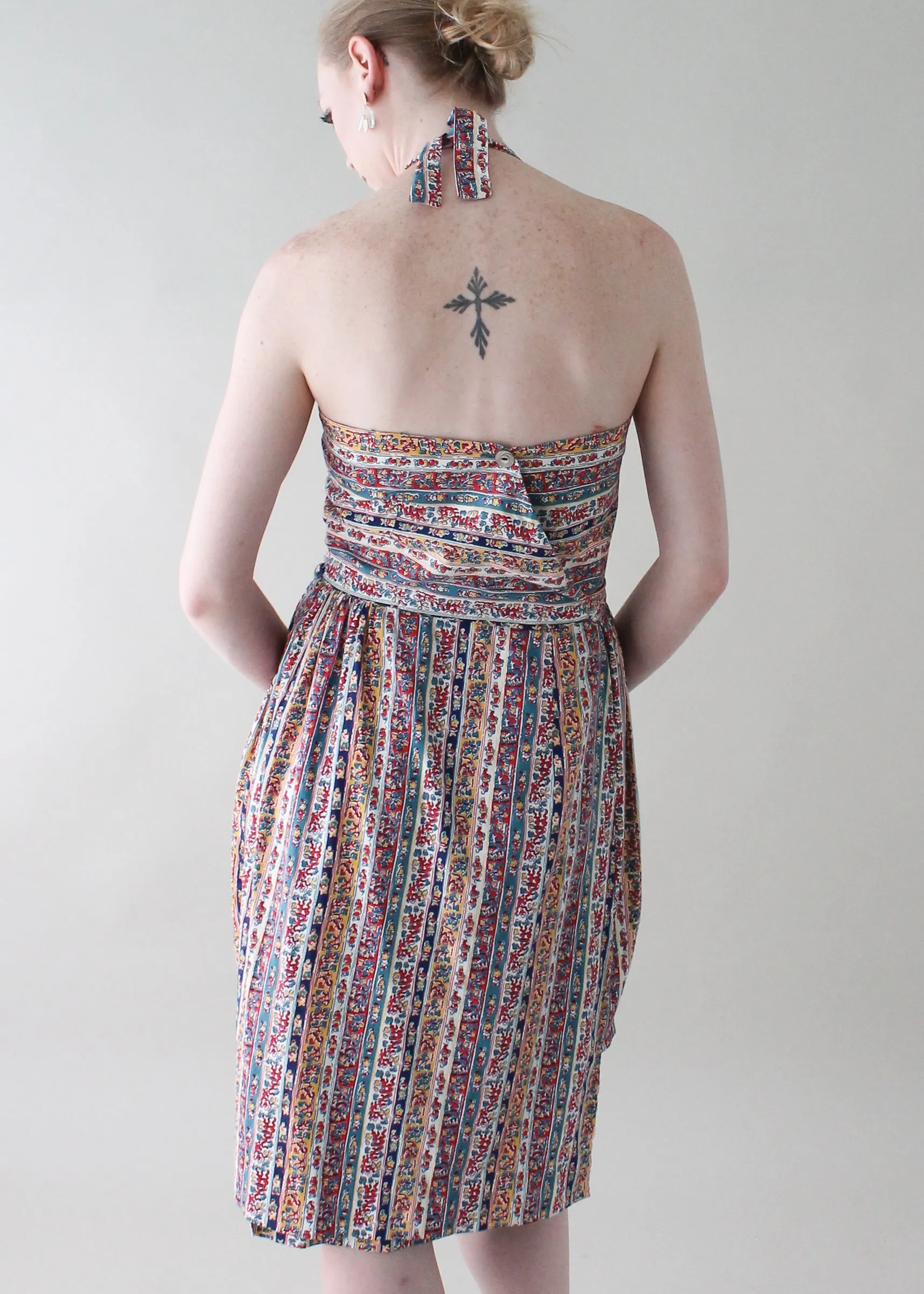 Vintage 1950s Swirl Cotton Halter Wrap Dress